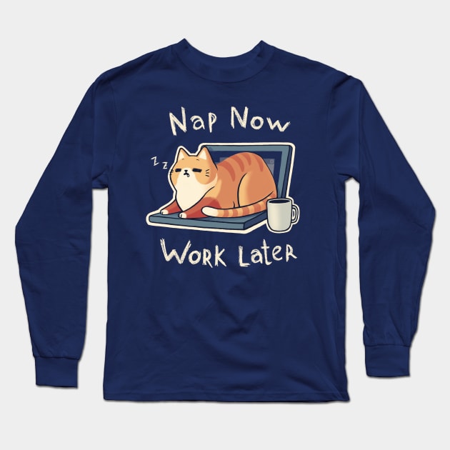 Priorities Nap - Procrastination Cute Cat - Funny Computer Coffee Long Sleeve T-Shirt by BlancaVidal